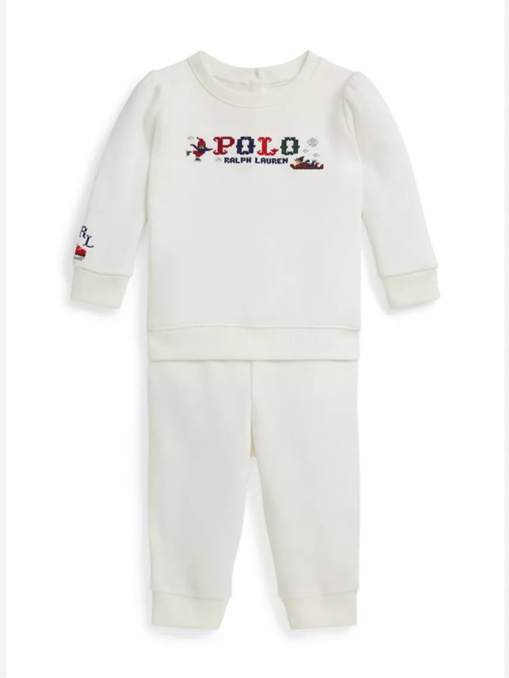 NWT $85 SEALED Ralph Lauren White Baby Holiday Logo Sweatshirt Set
